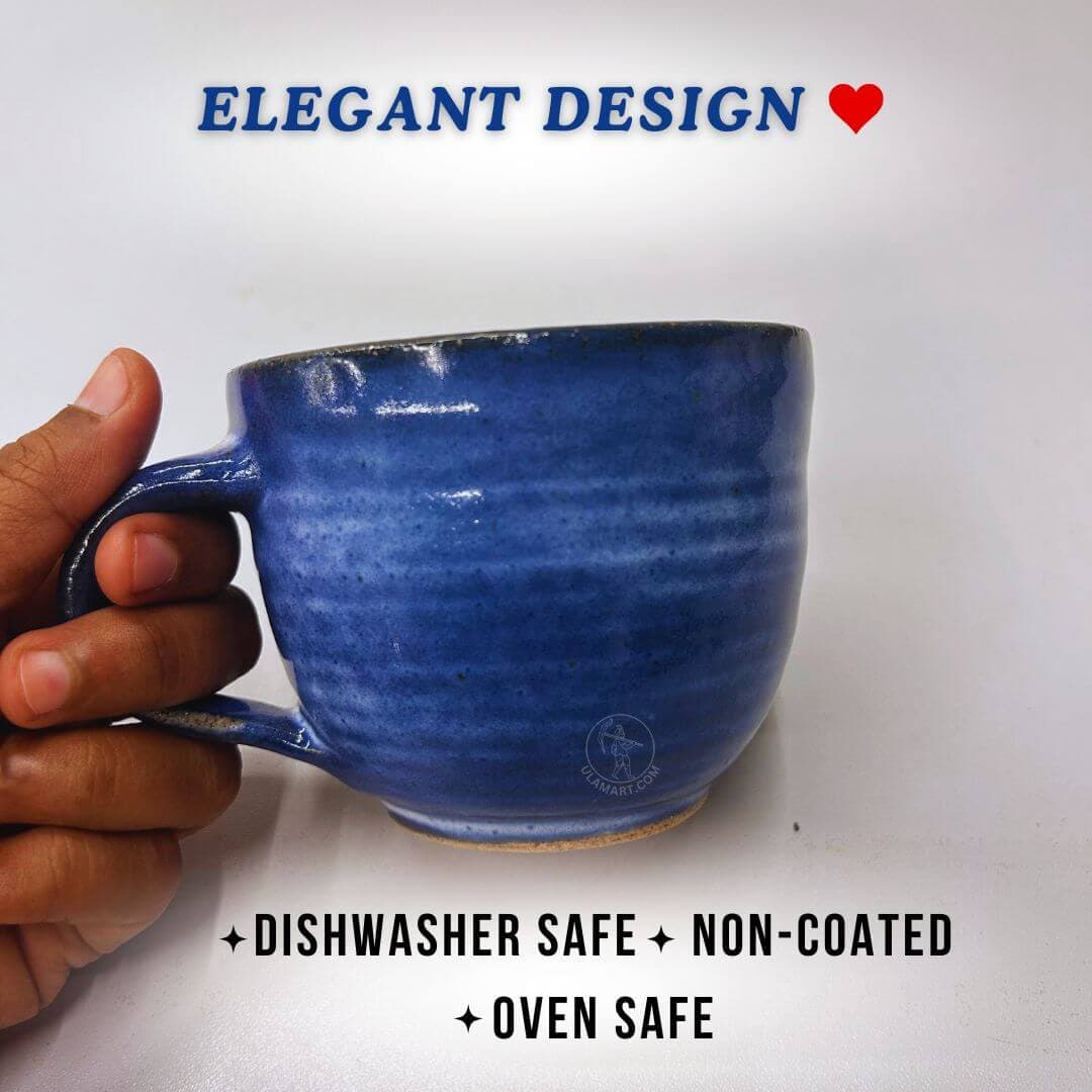 Large Ceramic Coffee Mug | Ribbed Blue - 2