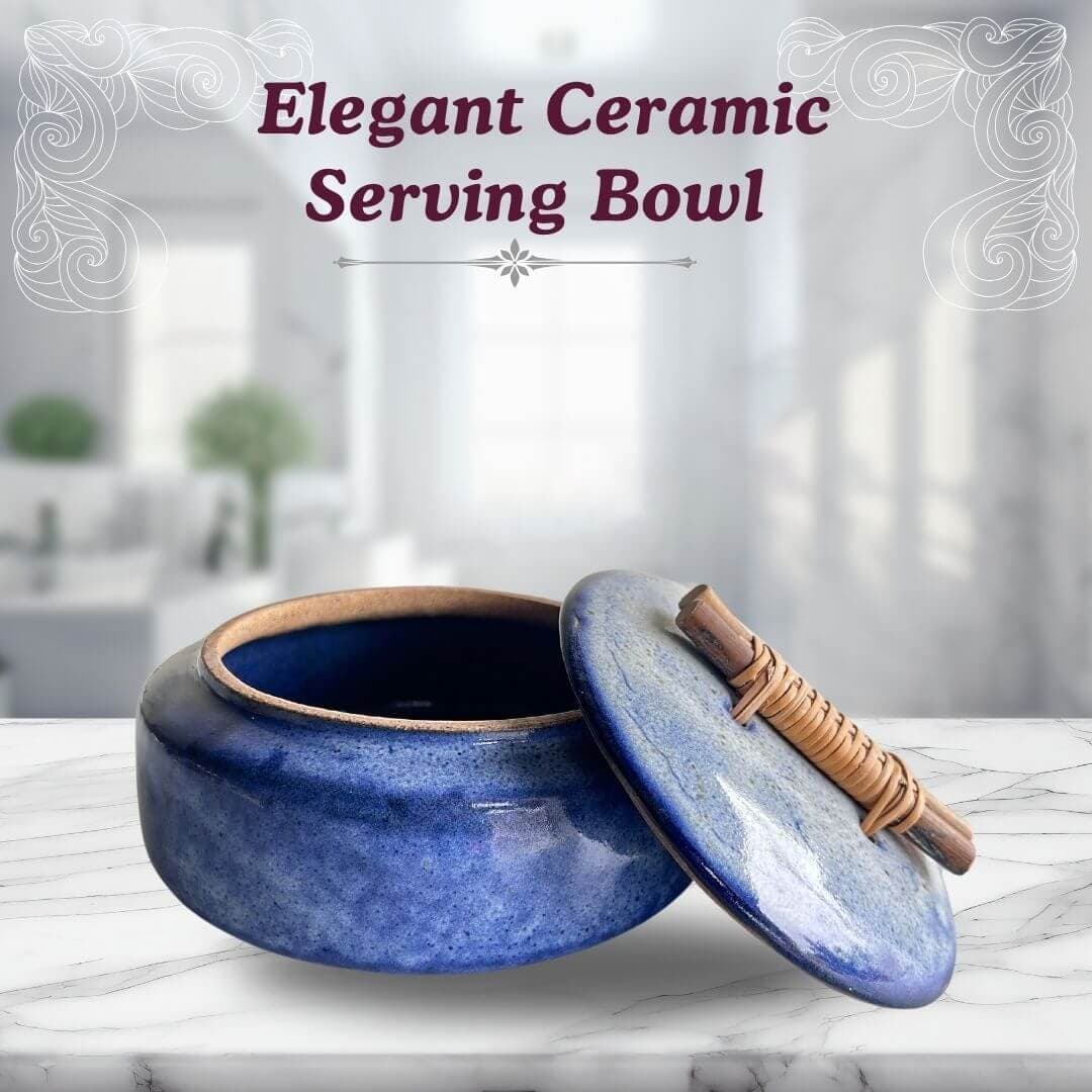செராமிக் நீல நிற பளபளப்பான ரொட்டி பாக்ஸ் | Ceramic Blue Roti Box - Glossy