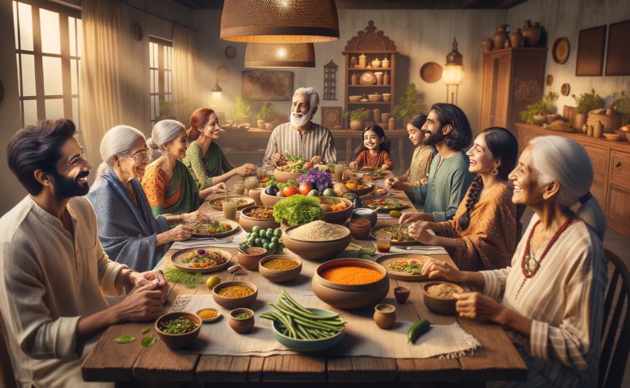 A family eating food 