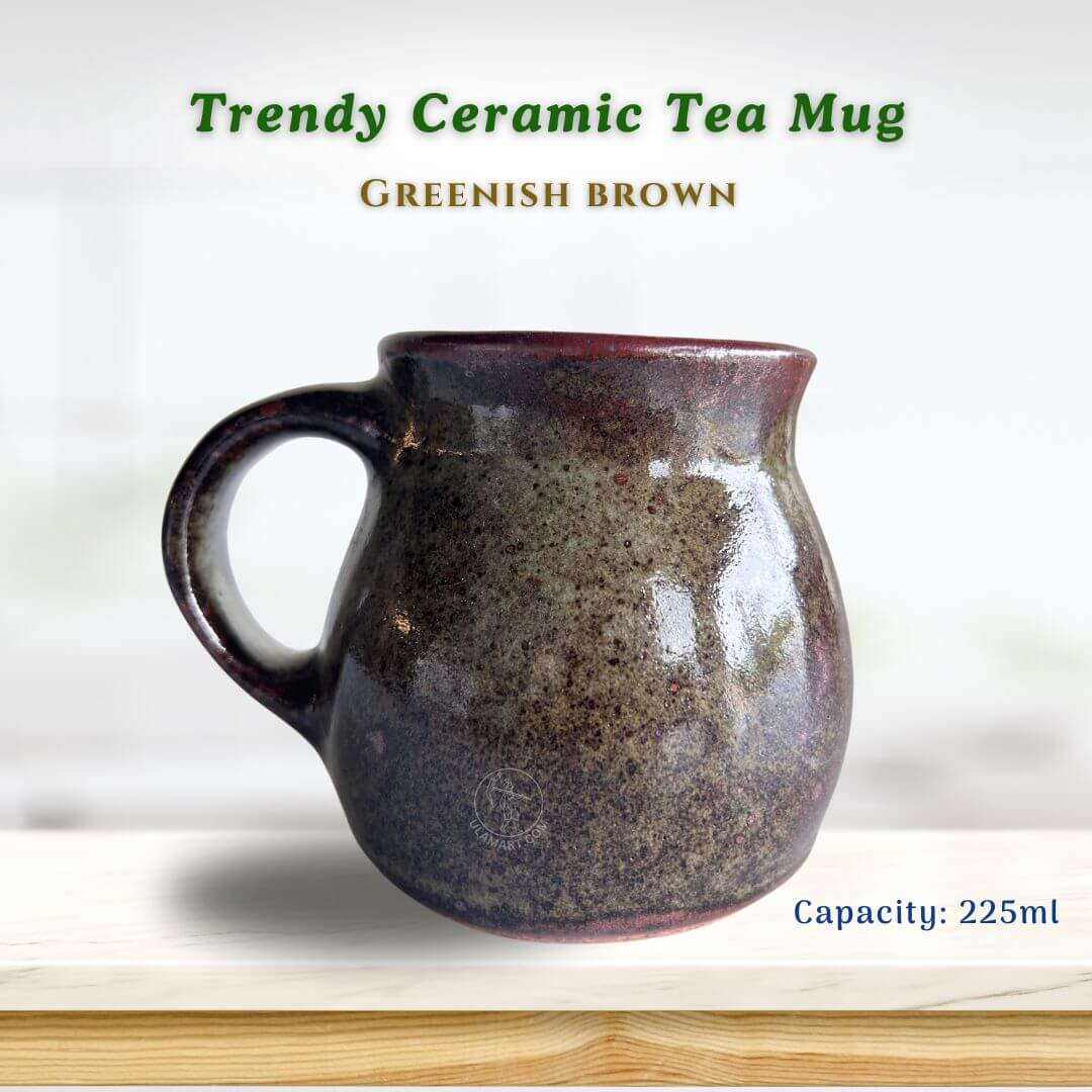 Majestic Ceramic Coffee Mugs | Greenish Brown | 225ml