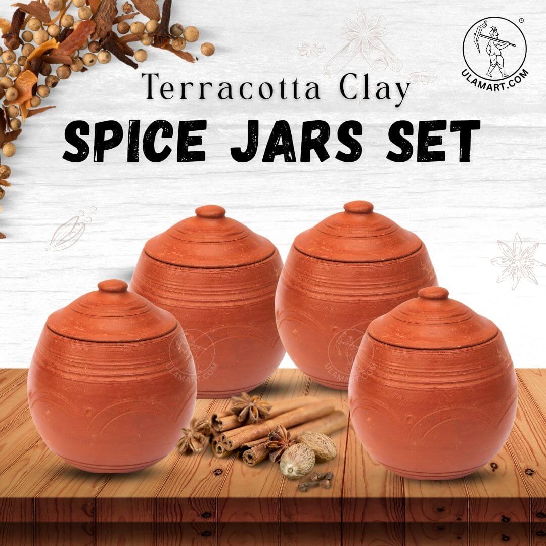 Clay Spice Jars with Lid | Return Gift for Golu | Height: 3 inches