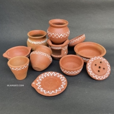 Clay Kitchen Set 11 Pcs For Kids White Panting Kolam | Medium size earthenware Playset