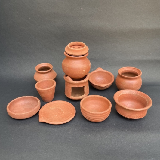 Clay Kitchen Set 14 Pcs Miniature For Kids | Medium size earthenware Playset