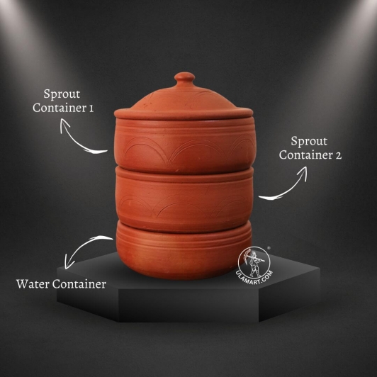 3 LAYER CLAY SPROUTING POT WITH LID | SPROUTER 