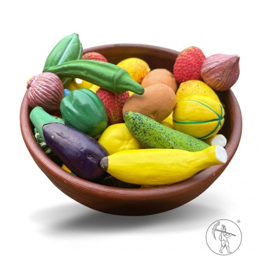 Earthen Clay Miniature Vegetables and Fruits set with Clay Bowl