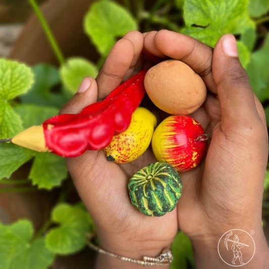 Earthen Clay Miniature Vegetables and Fruits set with Clay Bowl