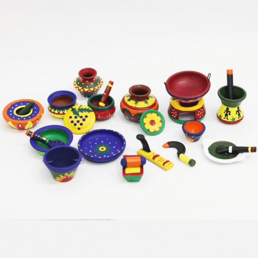 COLOURED CLAY KITCHEN SET 24 PCS MINIATURE -DECOR EARTHENWARE PLAYSET