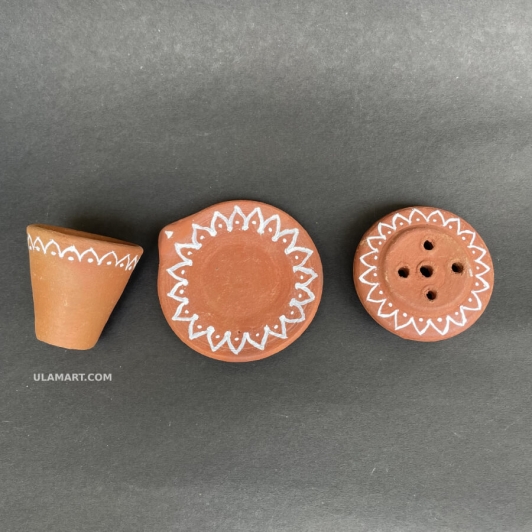 Clay Kitchen Set 11 Pcs For Kids White Panting Kolam | Medium size earthenware Playset
