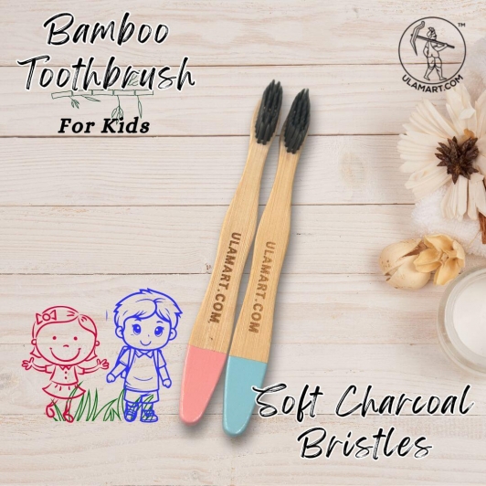 Natural Bamboo Toothbrush for Kids | Charcoal Bristles | Pack of 2