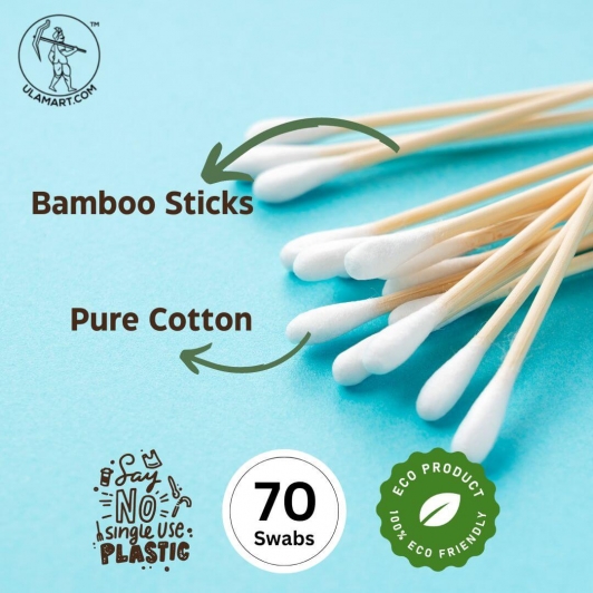 Bamboo Cotton Ear Swabs | Hygienic | Pack of 2 (each 70 pcs)