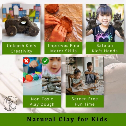 Natural Wet Clay and Mini Wood Roti Maker Combo | Best Gift for kids 