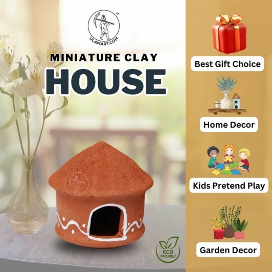 Miniature Clay House with Kolam Design (3.5 Inches) – Handmade Décor
