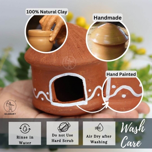 Miniature Clay House with Kolam Design (3.5 Inches) – Handmade Décor