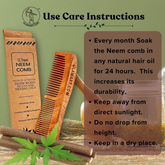 Natural Comb made of Neem Wood | Herbal Oil infused | Soft on Hair