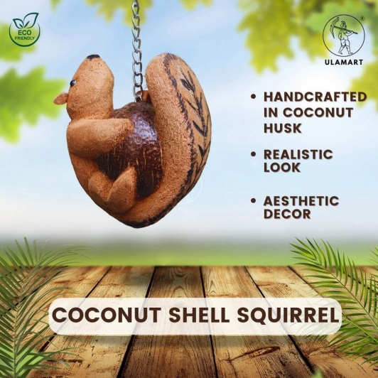 Coconut Shell Squirrel Hanging | Home Decor