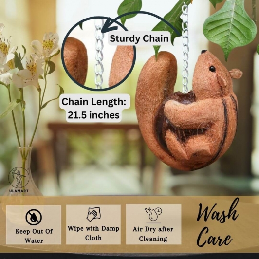 Coconut Shell Squirrel Hanging | Home Decor